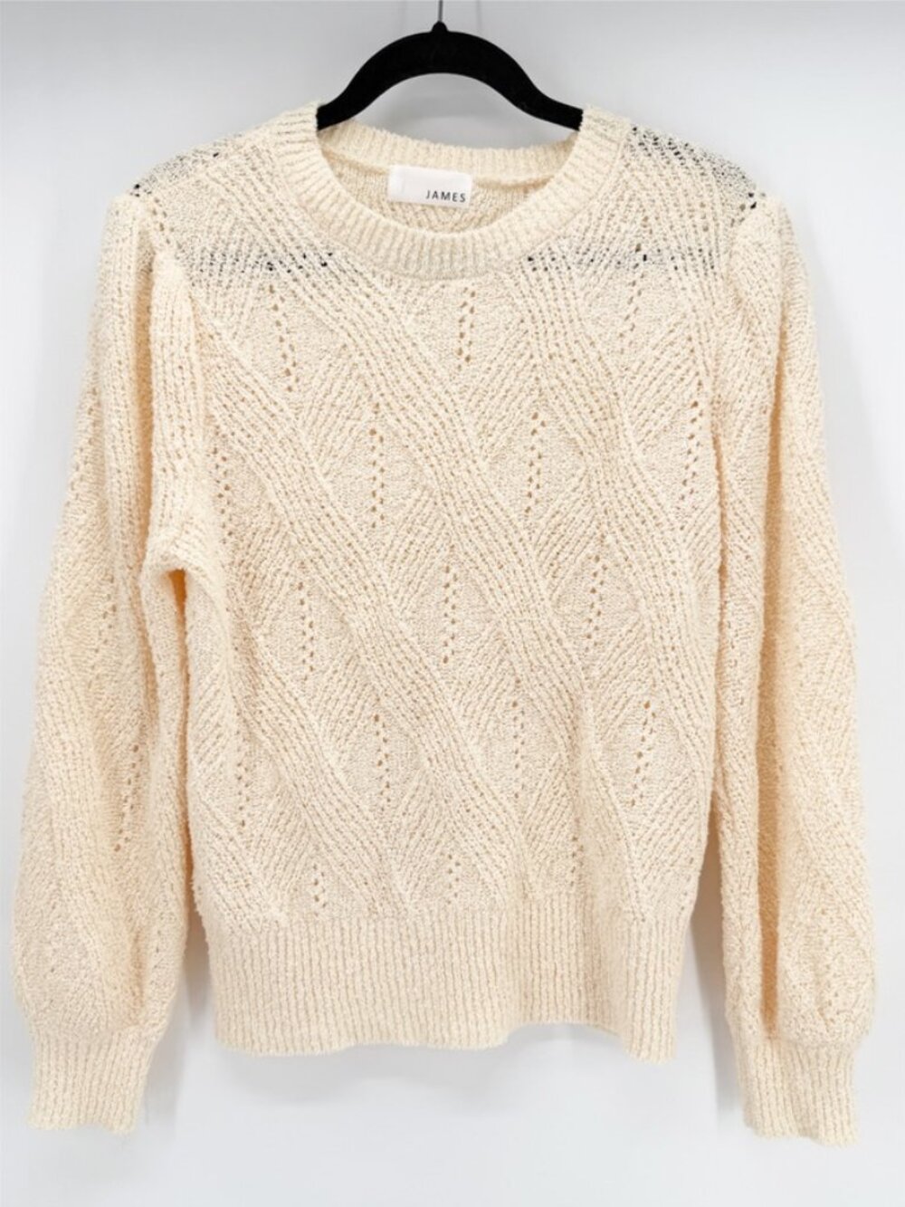 JAMES Pointelle Knit Puff Sleeve Cream Sweater M